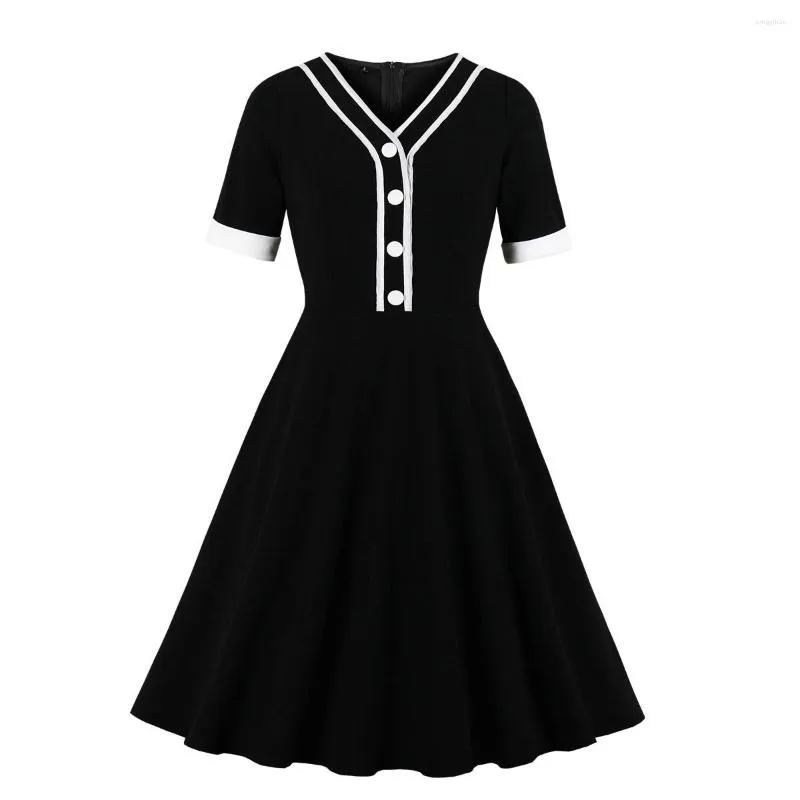 Vestidos casuais Mulheres negras Robe vestido vintage 50s 60s Rockabilly V-deco