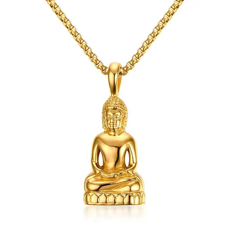 Pendentif Colliers Religion Style Top Qualité Bouddha Pour Hommes Attrayant Couleur Or En Acier Inoxydable Bijoux Religieux BijouxPendant