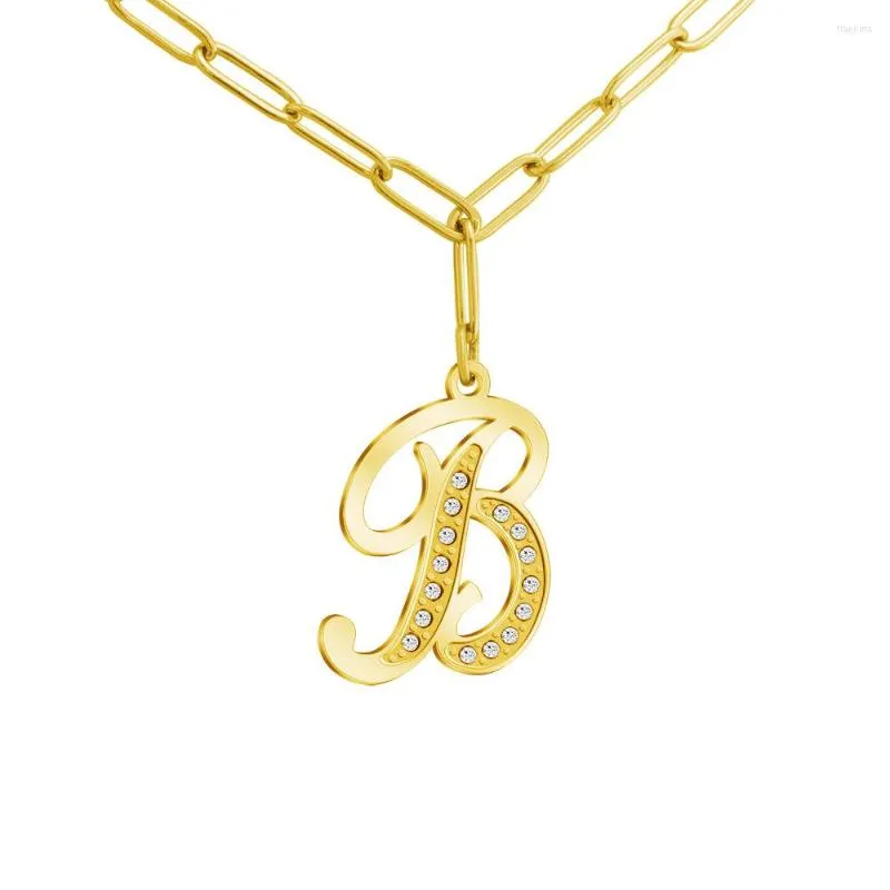 Collier ras du cou avec lettres initiales majuscules pour femmes, en acier inoxydable, avec trombone, chaîne avec nom, bijoux avec pendentif en cristal, cadeau