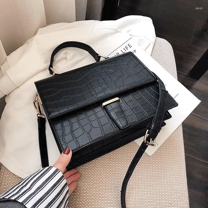 Evening Bags Korean Style Women Handbags Female Briefcase Unique Alligator Ladies Shoulder Messenger Bag 2023 Black Khaki Crossbod257Y