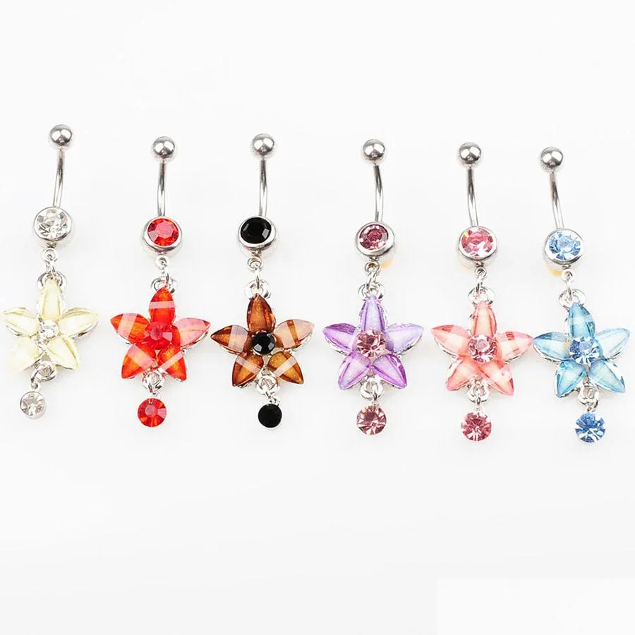 Navel Bell -knappringar D0348 Blommor Belly Ring Mix Colors Drop Leverans smycken Body DHGARDEN DHM1O