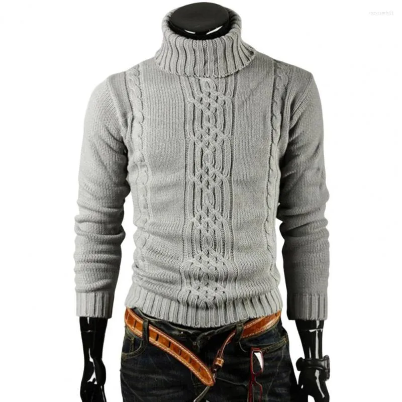 Pulls pour hommes Hommes Pull Rétro Col Roulé Twist Motif Hommes Chaud À Manches Longues Tricot Slim Fit Pull Extensible