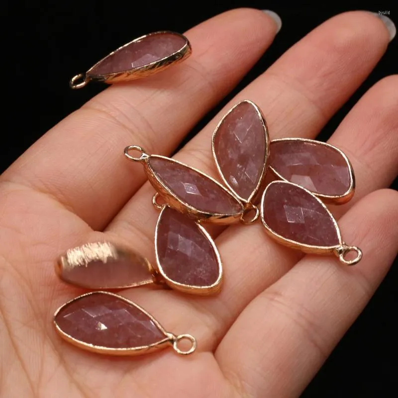 Dijes colgantes de piedra semipreciosa Natural cristal de fresa para hacer joyas DIY accesorios hechos a mano