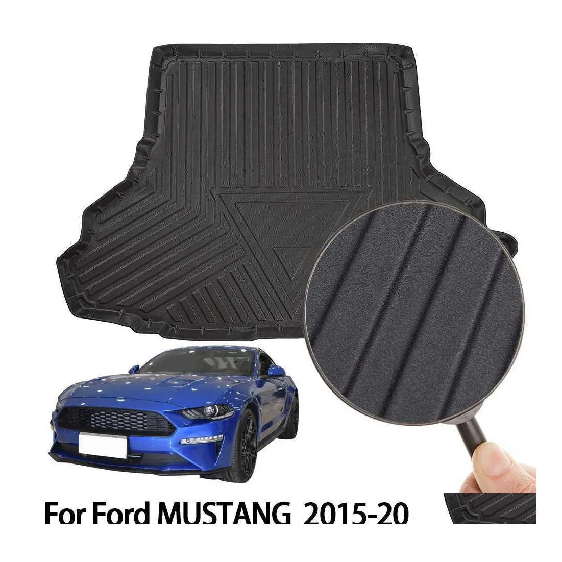 Bilhållare bakre boot lastmatta passform för Ford Mustang Black Rubber Trunk Liner Er Protector Drop Delivery Mobiles Motorcyklar Electroni DH5AL