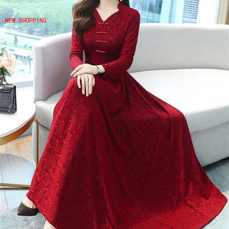 Vestidos casuais Vintage Dress Women Women Women Red 2023 Vestido de bola Big Pendulum Plus Size 3xl Sexy Long Party Vestidos