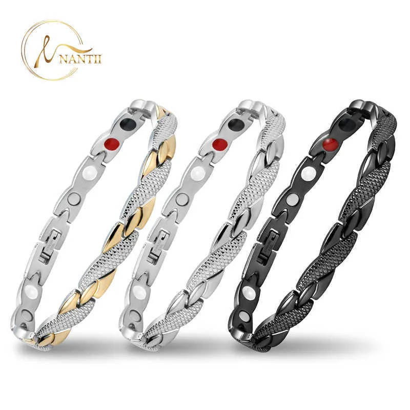 Cadeia de link Nantii Bracelete magnética para mulheres Dragão Moda Padrão 4in1 Elementos BIOMENTOS ímãs Cura de pulseiras de aço inoxidável G230222