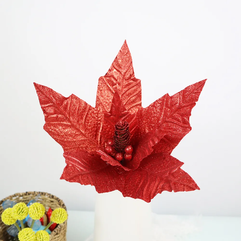 33 cm helder goud doek kerstbloem bruiloft feest decoratie bloem kerstdecoratie rekwisieten simulatie bloemen fabriek directe verkoop