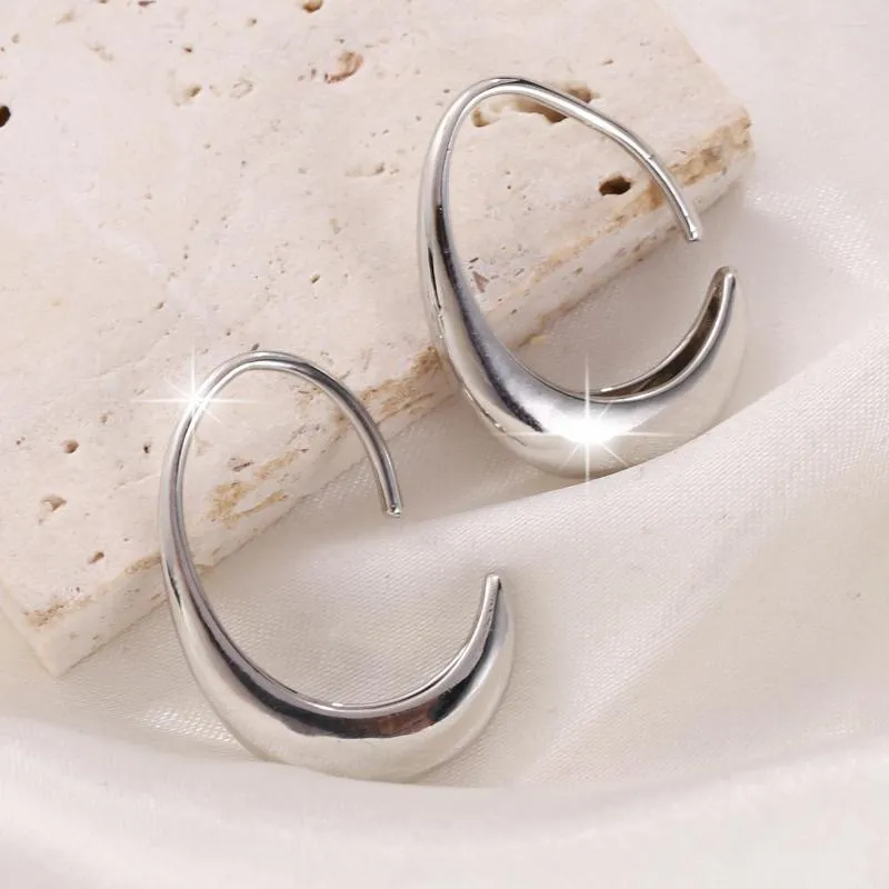 Hoop Earrings Simple Ellipse Geometry For Women Men Silver Color Metal Earring Birthday Gift Fashion Party Jewelry Accessories