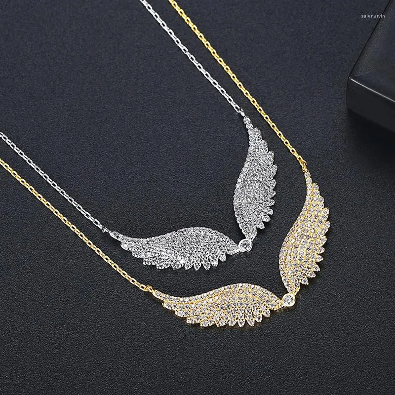 Chains FXLRY High Quality Cubic Zirconia Angel Wing Pendant Necklace For Women Fashion Jewelry