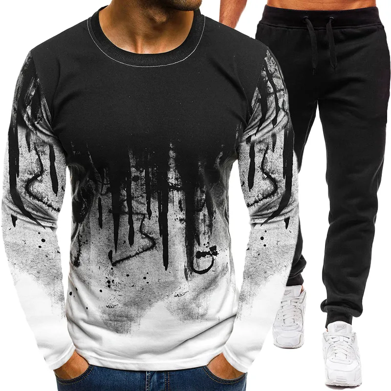 Chándales para hombre Camiseta de manga larga Conjuntos de pantalón deportivo Primavera Otoño Hombres Pantalones casuales Traje de 2 piezas Ropa masculina 230223