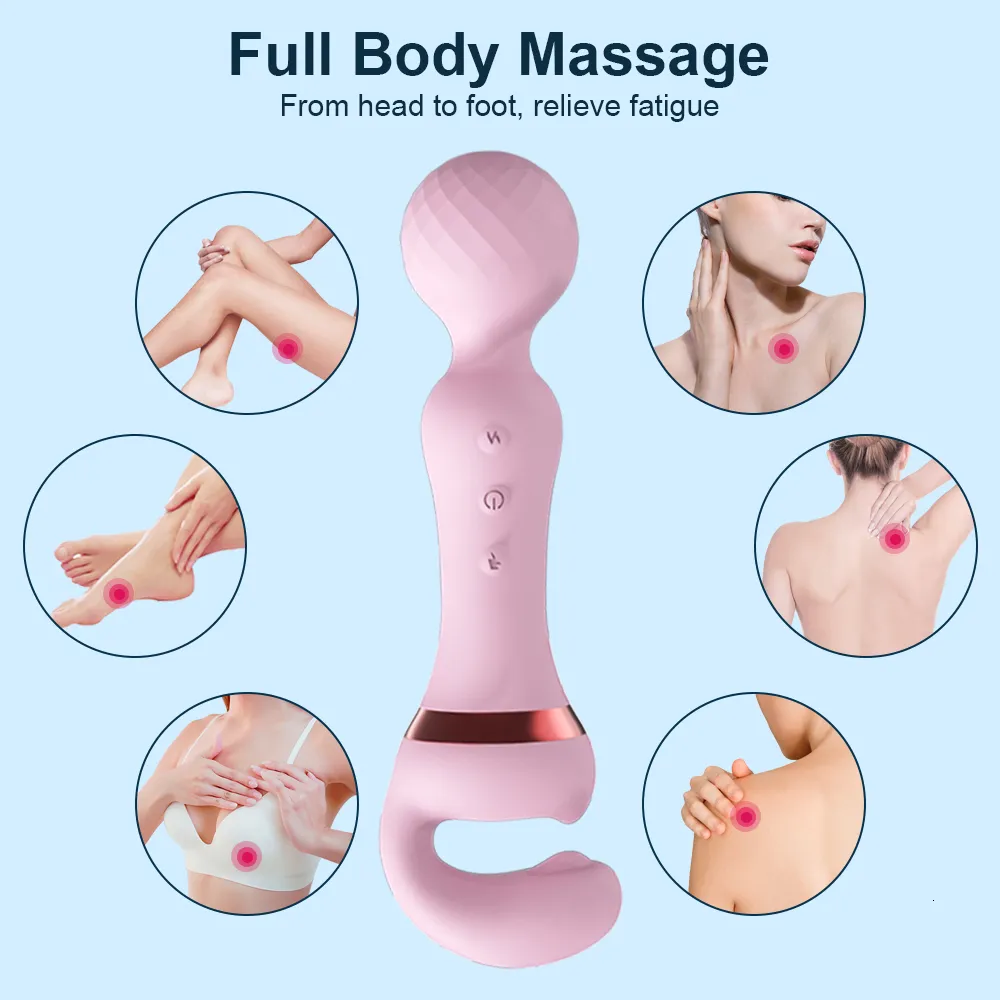 Vibrators Powerful 2 in 1 AV Vibrator Female Magic Wand Clitoris Stimulator USB Recharge 20 Modes G Spot Massa_voghion.com