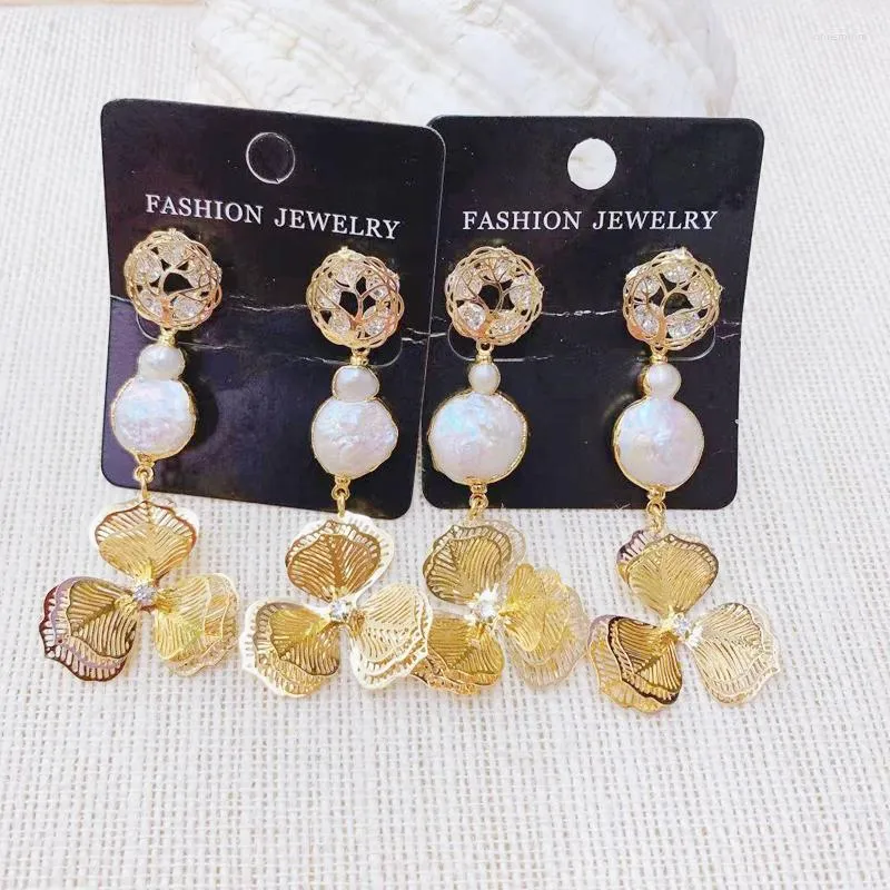 Boucles d'oreilles pendantes perle baroque naturelle pour femme stéréoscopique fleur cristal luxe bijoux faits à la main en gros 3 paires