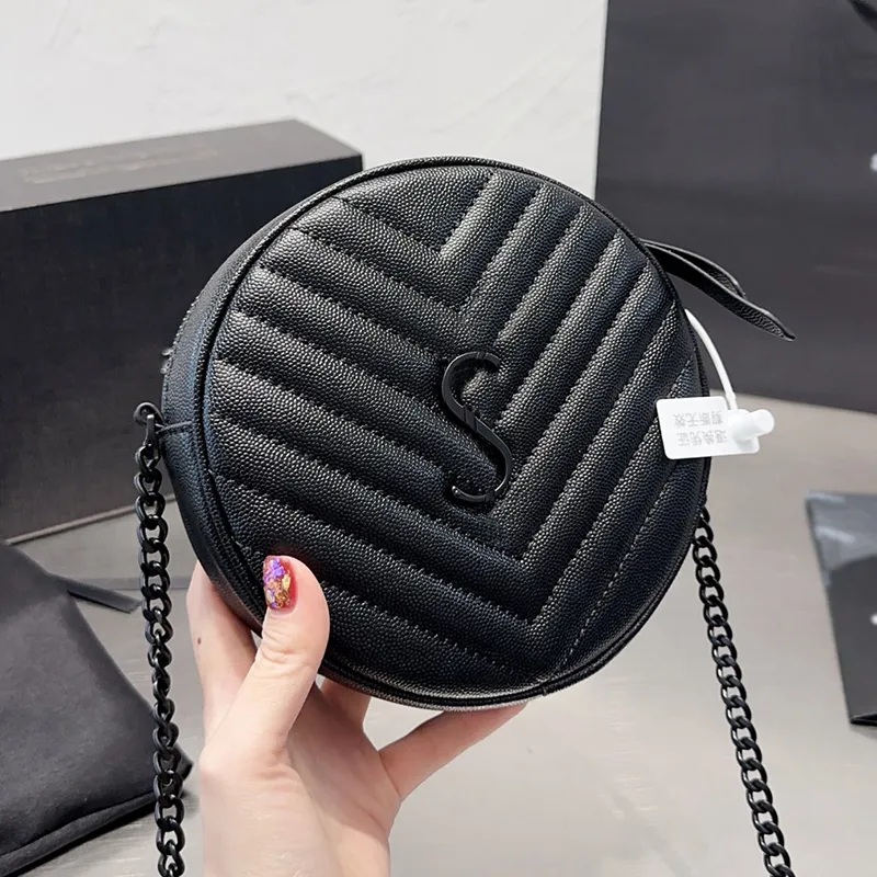 Yslbags quiltade Chevron Designer Grain Women Round Camera Bag France Luxury Brand Y Poudre Präglat läder Suede Shouler Bags Lady Cross Body Chain Strap Mini Pouch