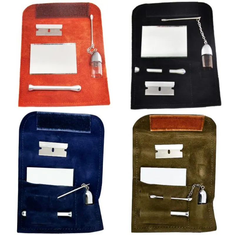 Portable Snuff Kit 100% Genuine Leather Tobacco Pouch Bag Snorter Sniffer Case Storage Bottles with Spoon Sniffer Straw Hoover Pouch Bag Case
