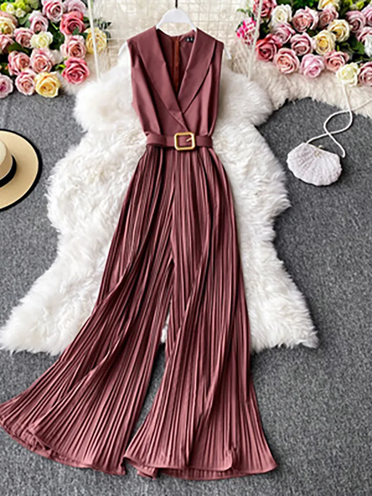 Vintage Notched Collar Draped jumpsuit women for Women