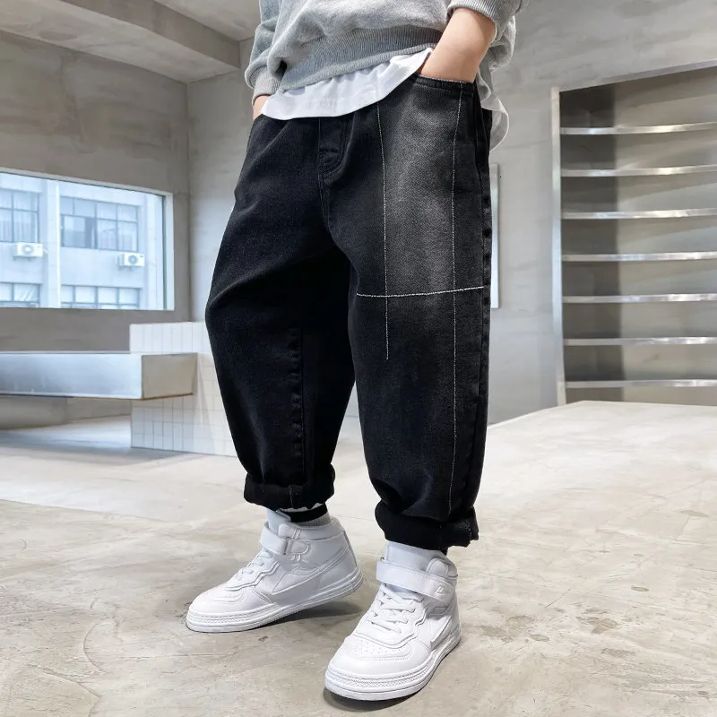Jeans 5 14 anos Ninos Pantalones de mezclilla Estilo coreano Moda Primavera Otono Algodon Pantalones sueltos Adolescentes Ninos Ocio Pantalones