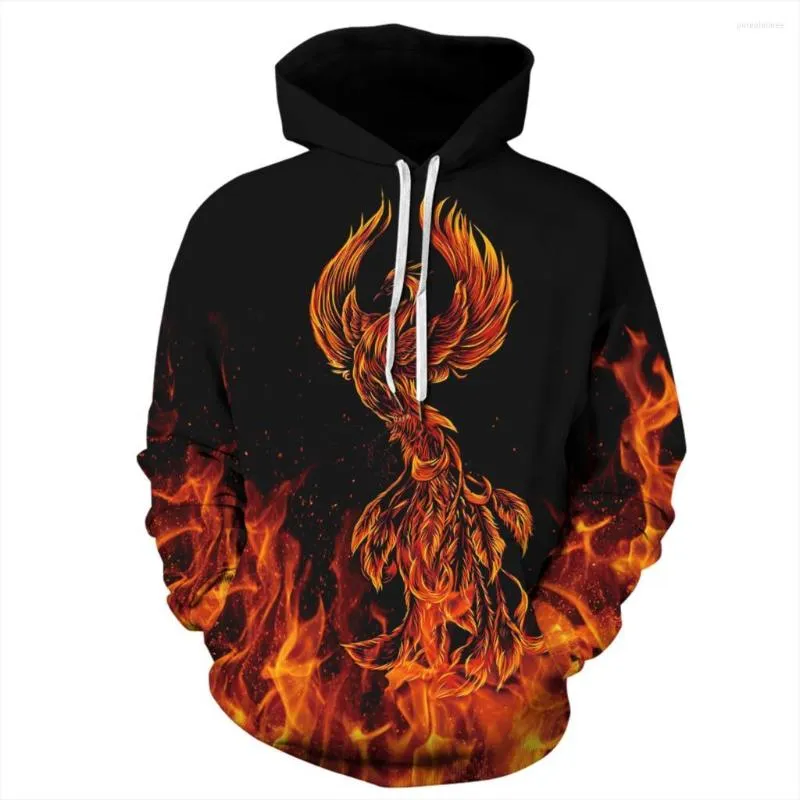 Sweats à capuche pour hommes UIDEAZONE Sweat à capuche Ms 2023 Hip Hop High Street Flamme Phoenix Style chinois Sweat Skateboard Chaud Top