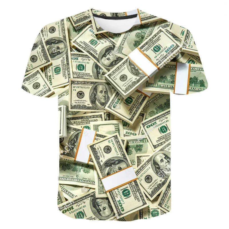 Herren T-Shirts Sommer USD US-Dollar-Scheine Geld 3D-gedruckte T-Shirts Casual Junge Mädchen Kinder Mode Streetwear Männer Frauen Kinder Tops 022223H