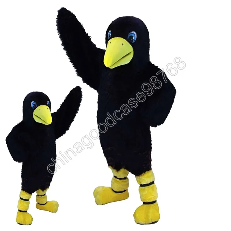 Long Fur Black Bird Mascot Costume Halloween Christmas Fancy Party Dress Tecknad karaktärsdräkt kostym Karneval Unisex vuxna outfit