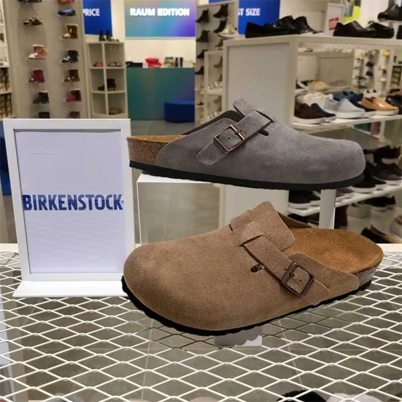 Chaussons de luxe Designer Birkinstocks Sandales Chaussures Boken Demi-pantoufles Porter des semelles en liège en cuir Boston polyvalentes Hommes et femmes à capuchon