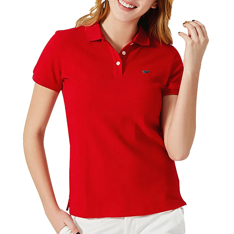 Camicette da donna Camicie 100 cotone Donna Slim Polo da golf Lady Casual Bavero Tshirt Ricamo estivo Camicia a maniche corte femminile Top da ufficio 230223