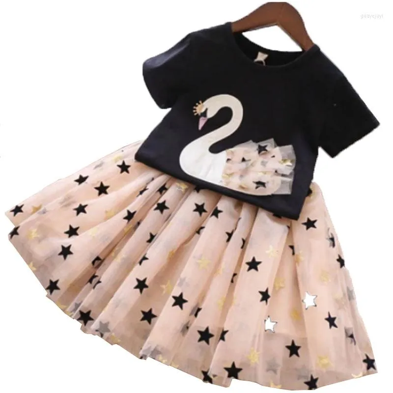 Clothing Sets Children Swan T-shirt Star Mesh Skirt 2pcs Outfit 2023 Summer Toddler Girls Clothes Suit Kids Tracksuit For