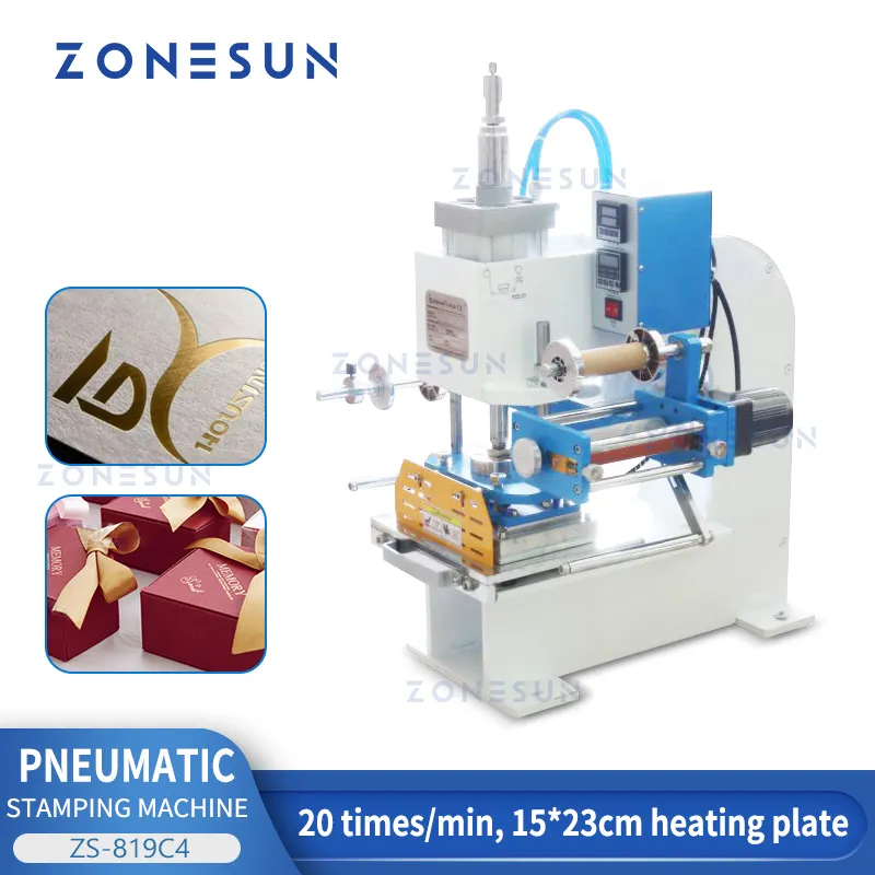 Zonesun warmtepersaccessoires ZS-819C4 Aangepast logo reliëf Pneumatic Hot Foil Stamping Machine Heat Book Leather Paper Wood Stemping