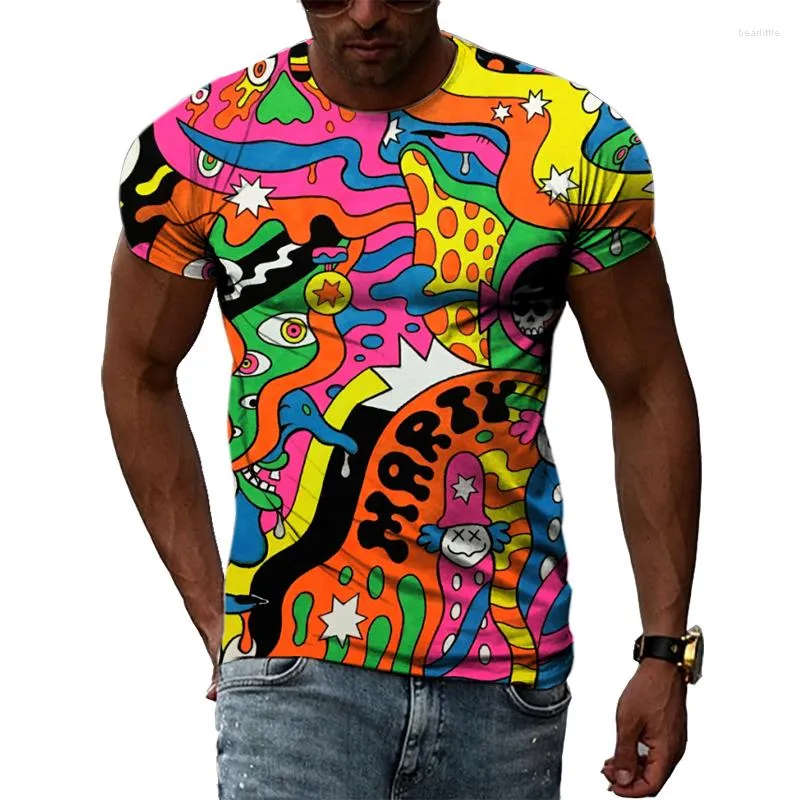 T-shirts pour hommes T-shirts d'été Hip Hop Harajuku Personnalité à manches courtes Abstrait Couleur Graphique Hommes Casual Mode 3D Imprimé Street Style