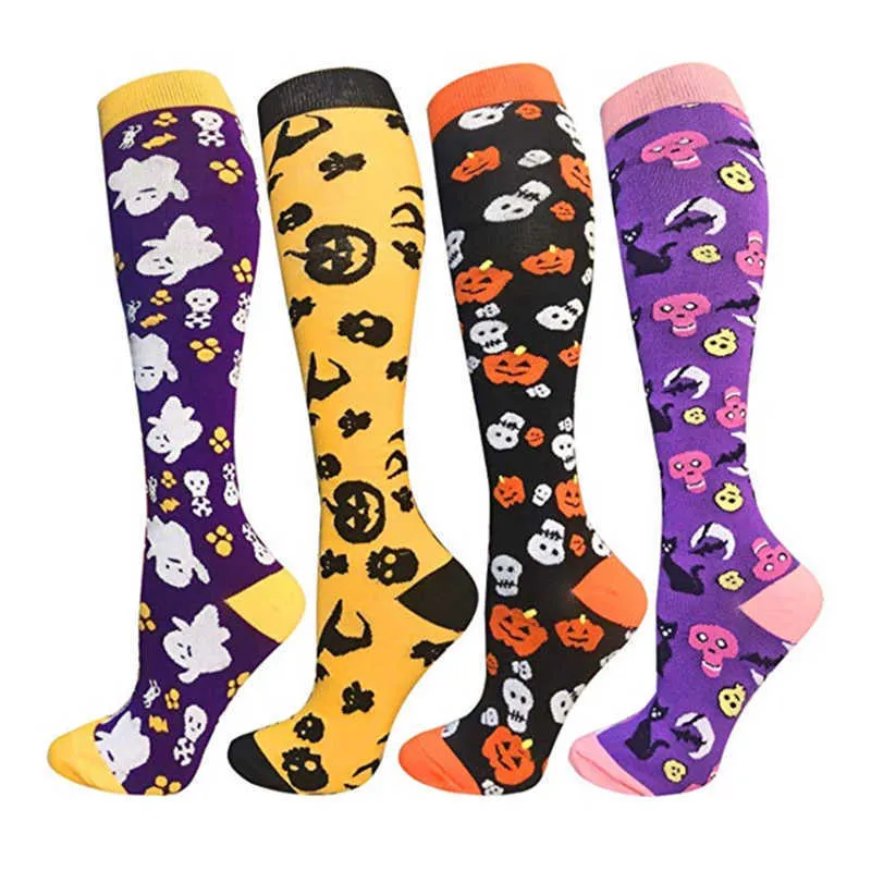 5PC Socks Hosiery Novelty Halloween Compression Socks Men Women Kawaii Original Design Happy Funny Nursing Compression Socks New Year Socks 2021 Z0221