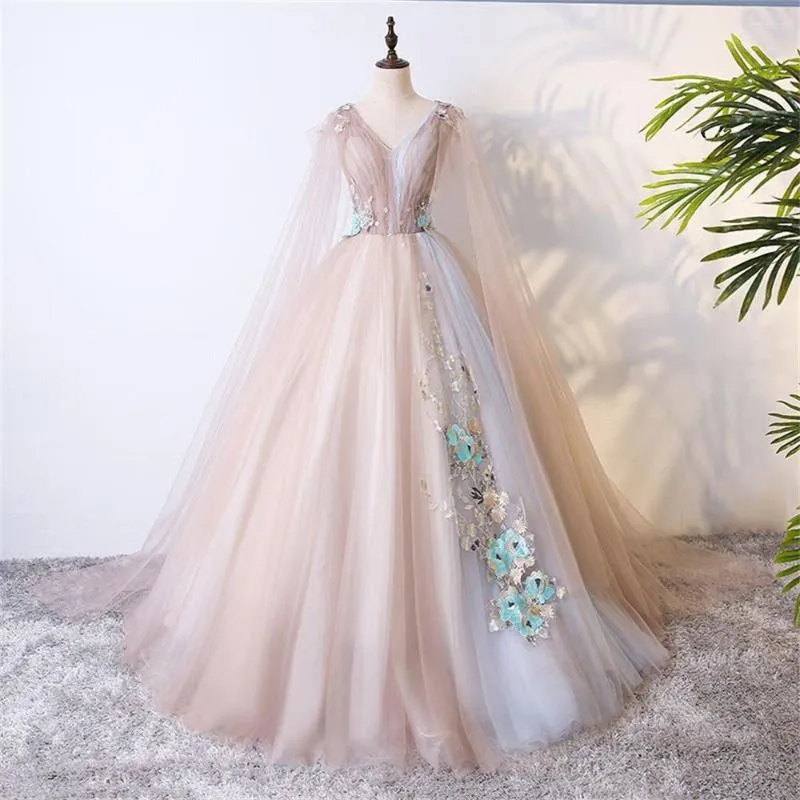 Casual Dresses Quinceanera Dress V-ringning Party Prom Ball Gown Lace Up Women Plus Size A-Line golvlängd Formell kväll