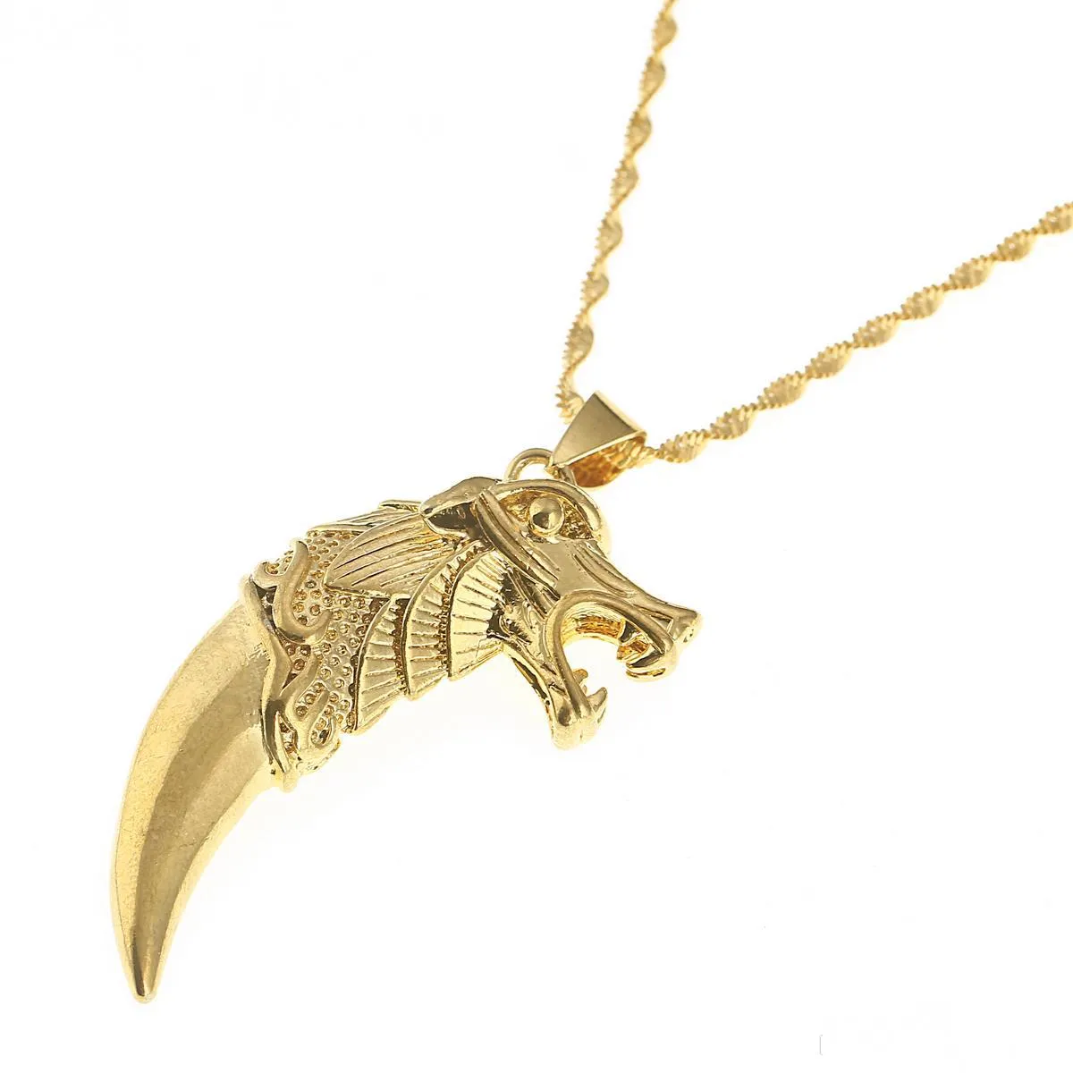 Pendant Necklaces 18K Real Gold Plated Necklace Retro Dragon Wolf Teeth Animal Drop Delivery Jewelry Pendants Dhxq0