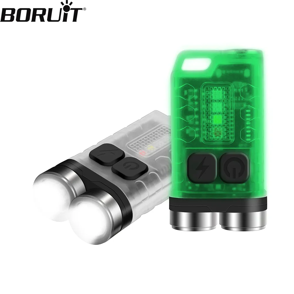 Key Chain Flashlights BORUiT V3 LED Keychain Portable Flashlight Work Light Type-C Rechargeable Mini Torch with Magnet UV Camping Pocket Lantern 230223