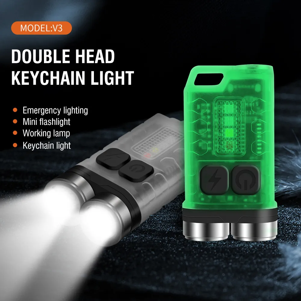 Key Chain Flashlights BORUiT V3 LED Keychain Portable Fluoresce Flashlight Work Light Type-C Rechargeable Mini Torch with Magnet U275I