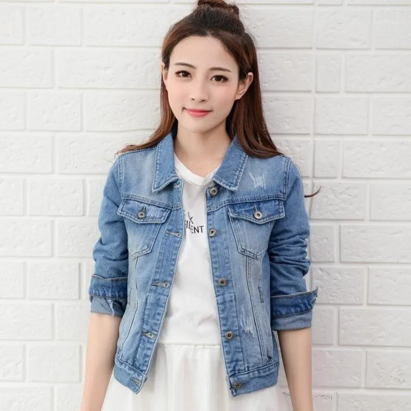 Women's Jackets 2023 Spring Autumn Fashion Women Jeans Jacket Hand Brush Long Sleeve Stretch Short Denim White Pink Coats 2xl Xl