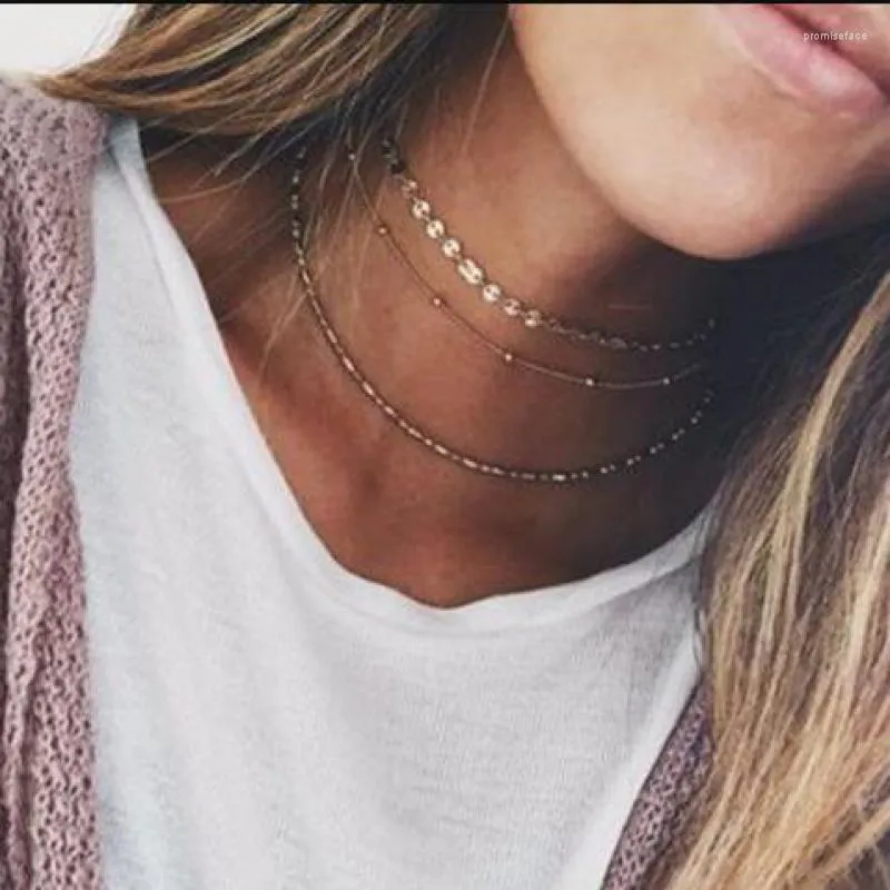 Halsband, zierliche goldfarbene Kette, mehrlagige Halskette für Frauen, Bijoux, Tattoo-Halsketten, Anhänger, einfaches Boho-Schichtungsset