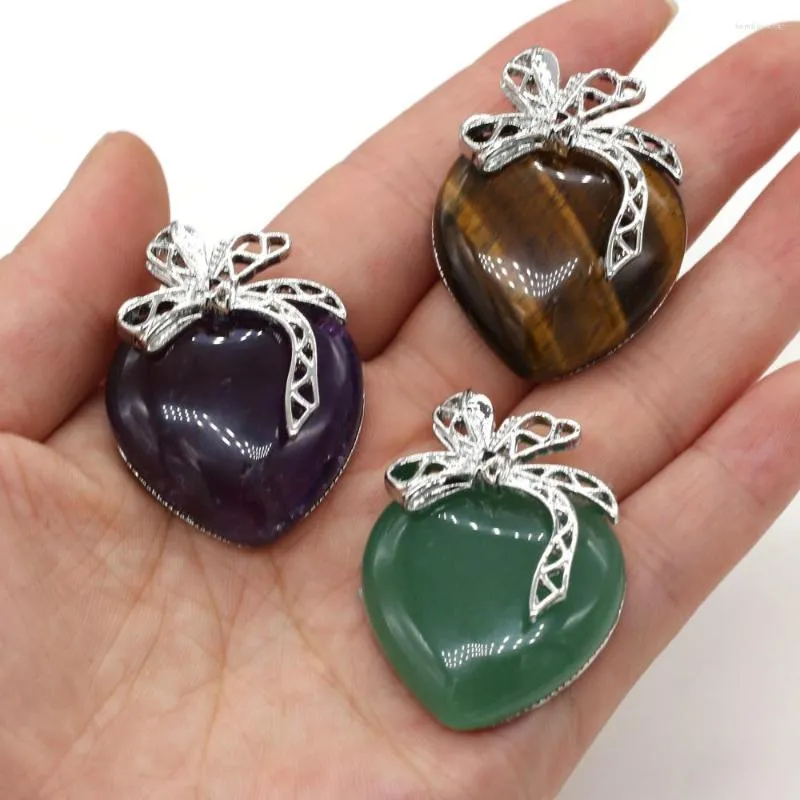 Pendanthalsband Natural Stone Heart Form Tiger Eye Green Aventurine /Amethysts för örhänge Halsband smycken gör gåva storlek 30x40mm
