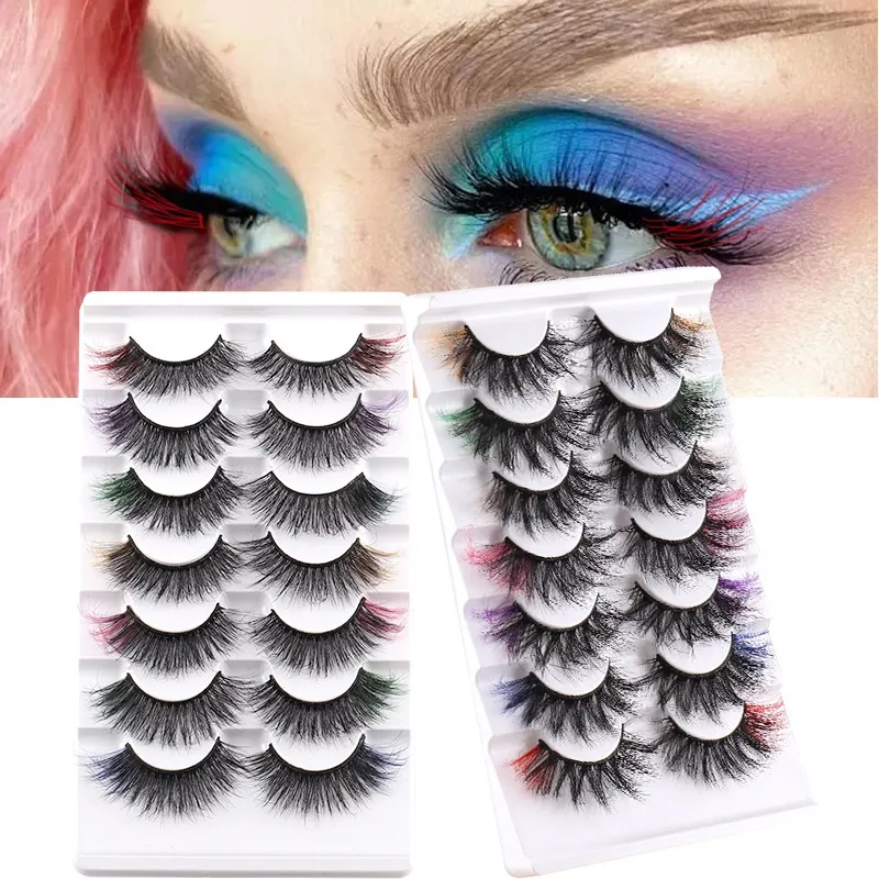 Pestañas gruesas y rizadas de colores, naturalmente suaves, vívidas, reutilizables, hechas a mano, multicapa, extensiones de pestañas postizas 3D, accesorios de maquillaje para ojos, fáciles de usar