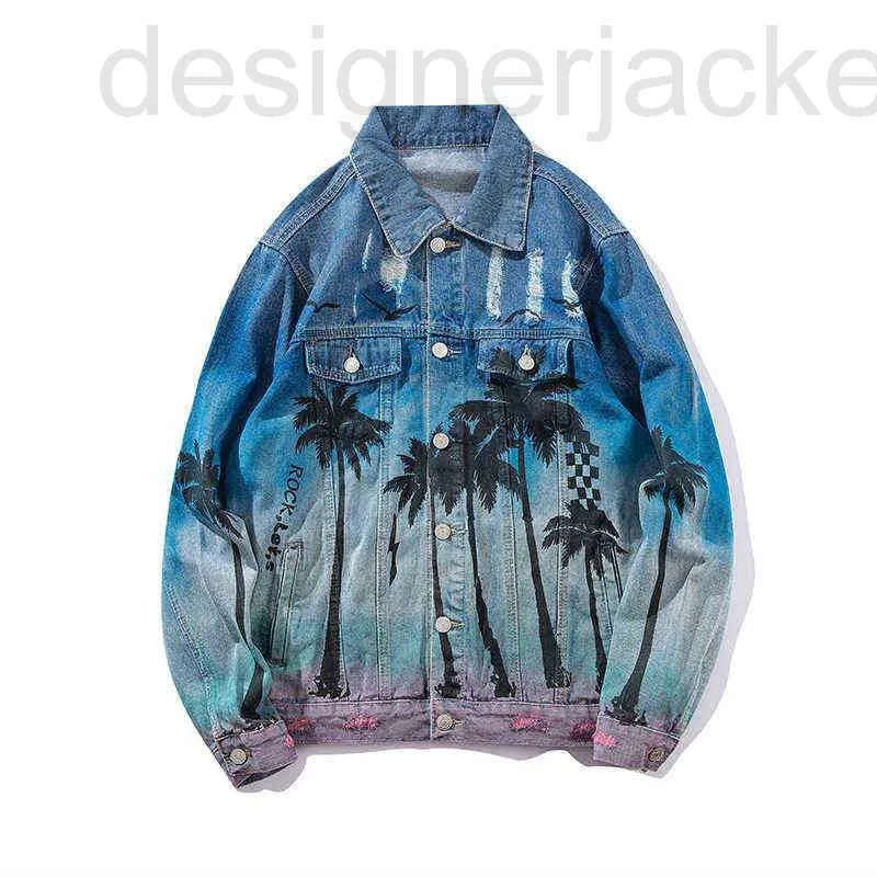 Vestes pour hommes Designer Coconut Print Wash Denim Jacket High Street Fashion 2p1 8OKB