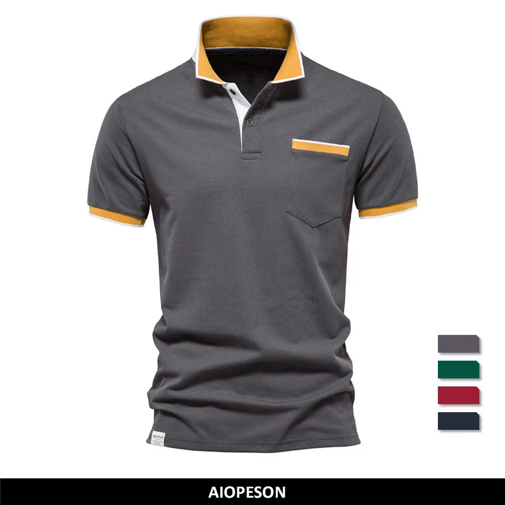 Męskie polo aiopeson Summer Cotton Polo koszulki Mężczyźni Polo Men Mężczyzn Mężczyzny Marki Wysokiej jakości kieszonkową koszulę dla mężczyzn 230223