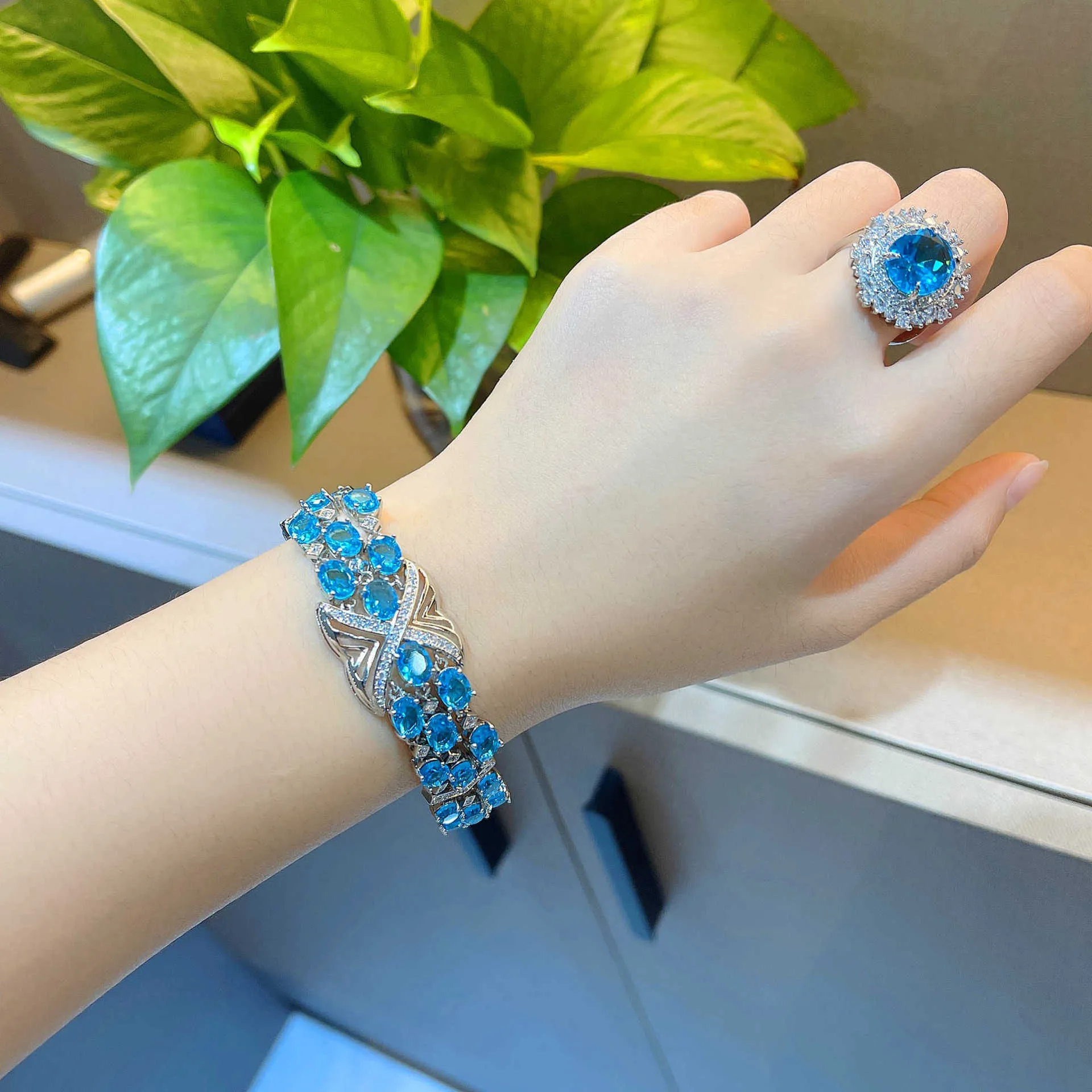 Link Chain Brillian New Luxury Premium Sea Blue CZ Bracelet for Women Boho Jewelry Wedding Prom Bridal Accessories Valentine's Day Gifts G230222