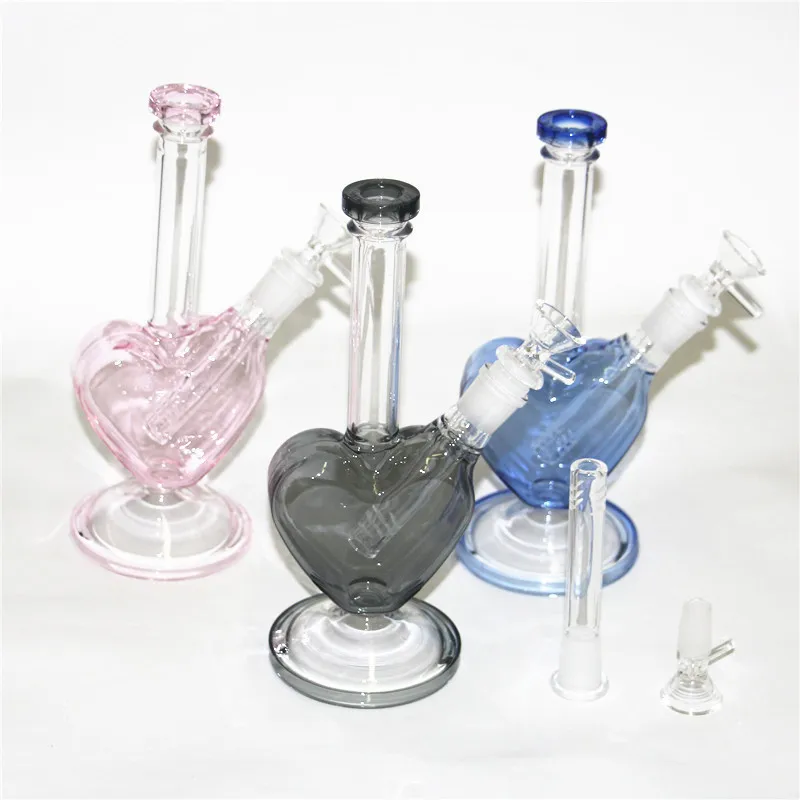 9 pouces en forme de coeur en verre dab rigs narguilés bongs d'eau pour la vente en gros de conduites d'eau à bulles avec bol de 14mm récupérer des capteurs de cendres