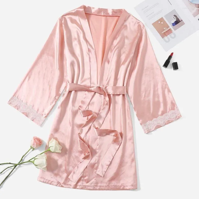 Kvinnors sömnkläder Summer Women Robe Bride Bridesmaid Wedding Women's Pyjama Bath Gown Kimono Yukata Bathrobe Solid Color