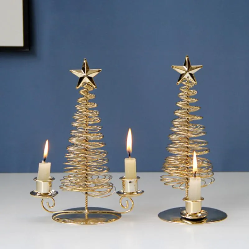 Candle Holders Christmas Tree Holder Candlestick Ornaments Golden Candlelight Decorations For Home 2023 Tabletop Wedding