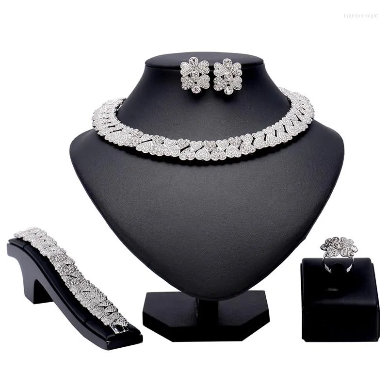 Halsband örhängen set lq grossist afrikanska pärlor brud smycken nigerianska bröllopstillbehör dubai sliver designer hand catenary örhänge