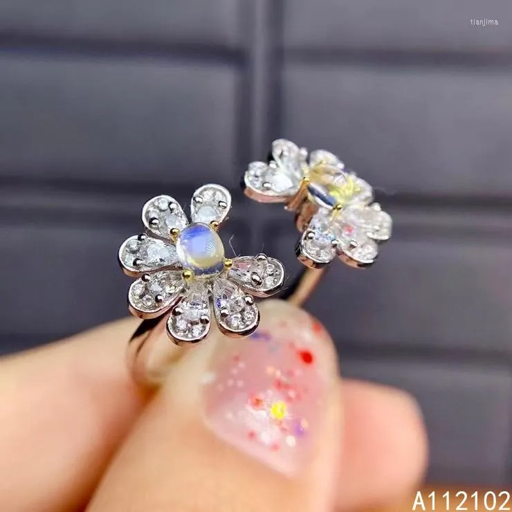 Rings de cluster kjjeaxcmy jóias finas S925 Sterling Silver Inclado Natural Loonstone Girl Noble Gemstone Anel Test Teste de estilo chinês