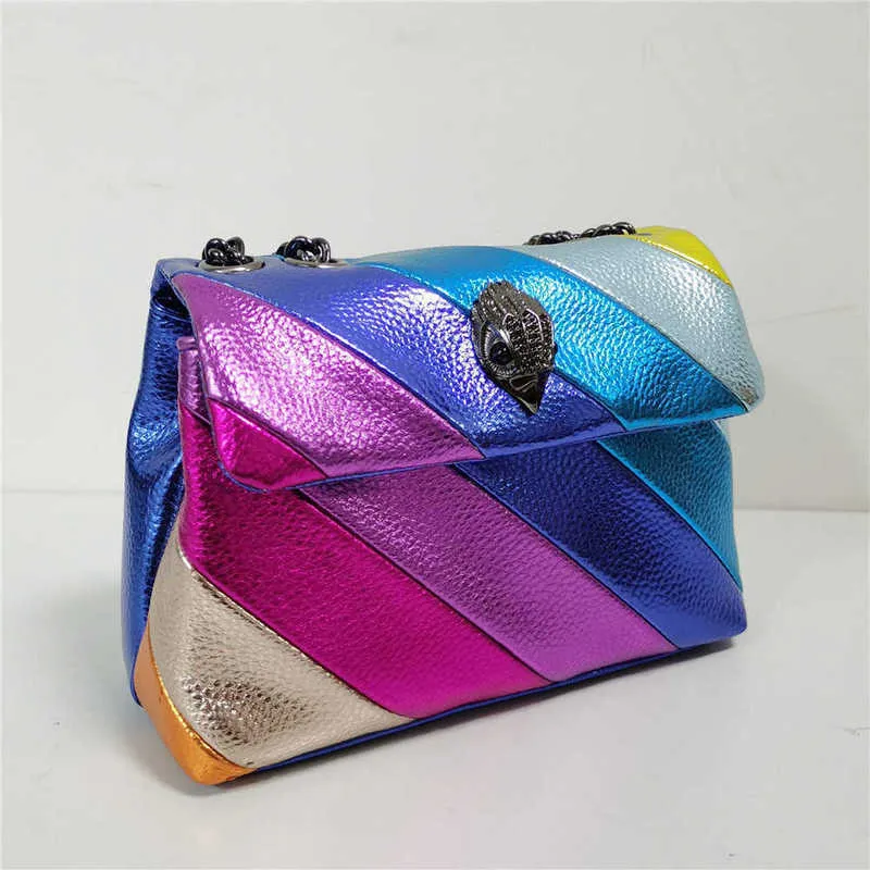 Bolsa de ombro costura arco-íris retalhos mão águia metal metálico quadrado bolsa de articulação 011124
