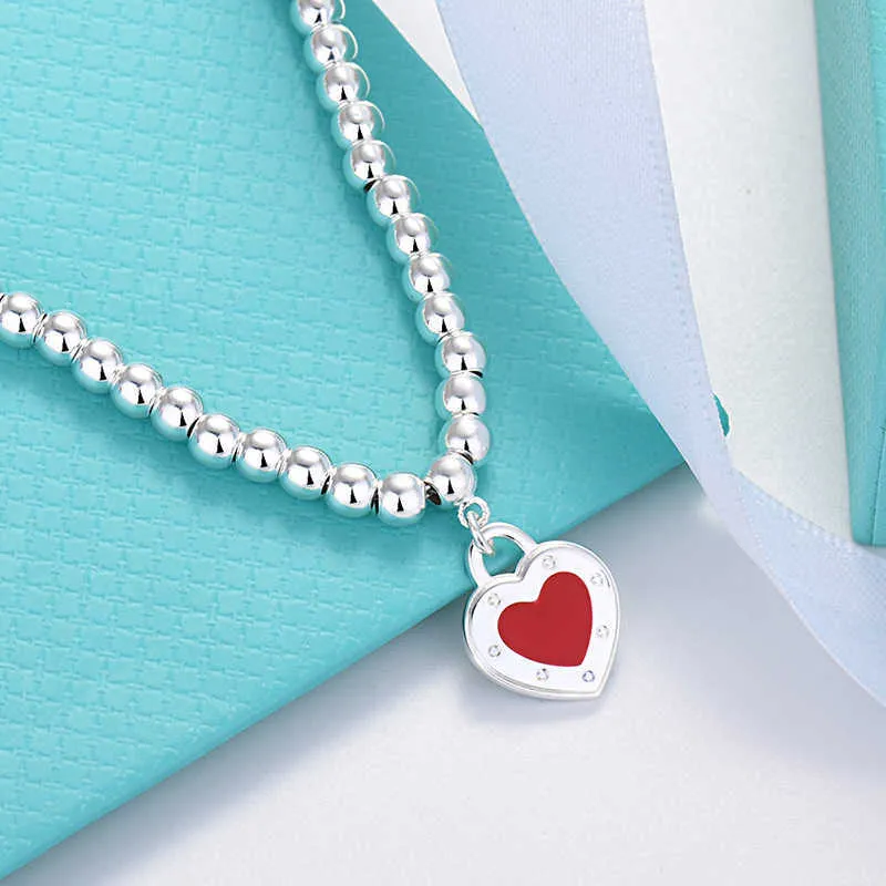 Designer kettingen kralen klassieke stijl 925 zilver blauw rood roze hart hanger ketting voor vrouwen bruiloft verloving met doos 240220