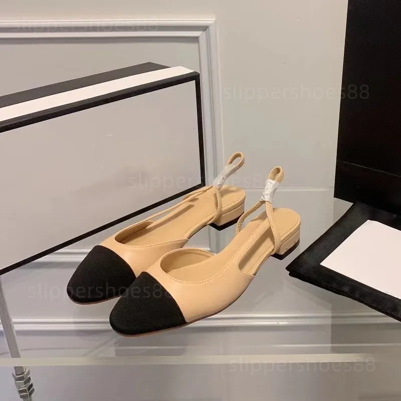 Slingback Ballet Flats Cap أخمص القدمين مضخات ، فستان أحذية رمال البالريناس للنساء المصمم بلوك كعب لؤلؤة لؤلؤة مضخة راحة البيج اللون الأسود الحذاء