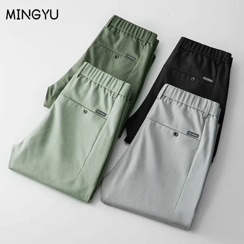 Herenbroek lente zomer broek heren strekken Koreaans casual slanke fit elastische taille zakelijke klassieke broek mannelijk zwart grijs 28-38 230223