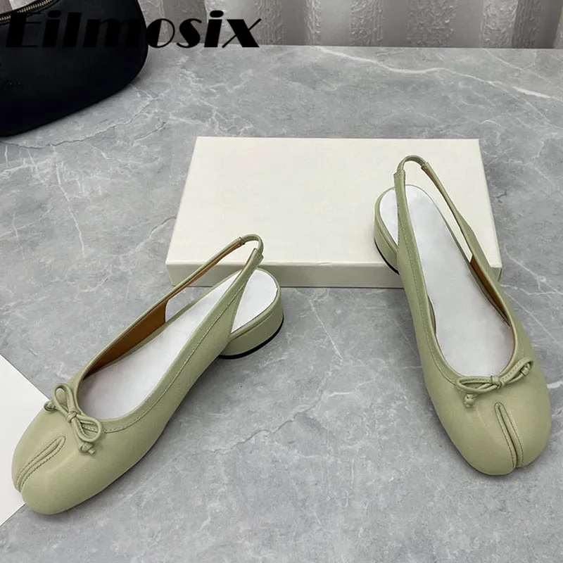 Zapatos de vestir Cuero real Split Toe Tacón cilíndrico Mujeres Banda elástica trasera Casual Moda Mariposa Nudo Decoración Lefu 230223